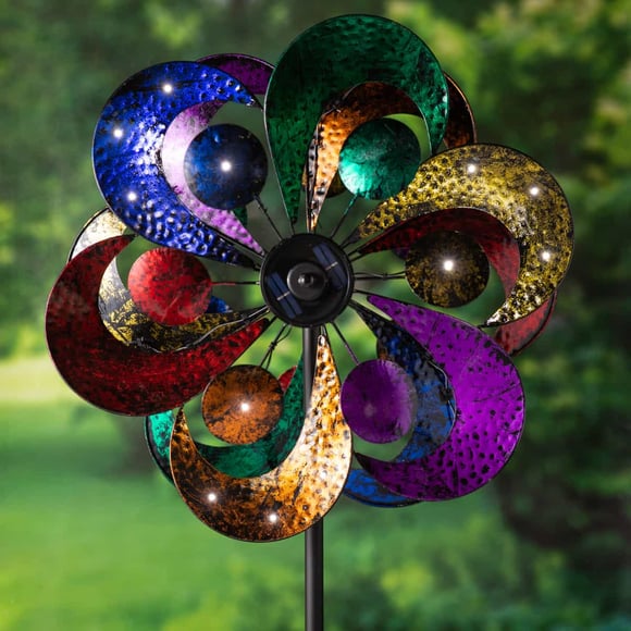 Oversized Multicolor Solar Lighted Gala Wind Spinner with Four Rotors