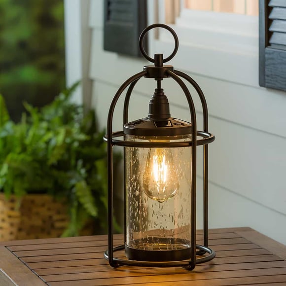 Solar Metal and Bubble Glass Edison Lantern