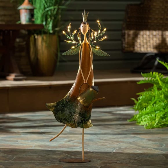 Lighted Fairy Girl with Watering Can Garden Statue