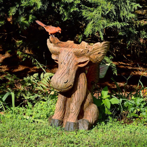Resin Moose Birdbath