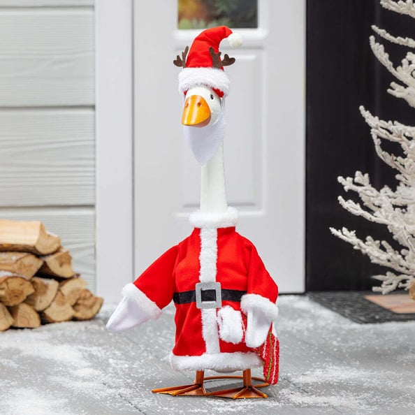 Giddy The Goose, Metal Porch Statue With Santa Outfit, 21"H