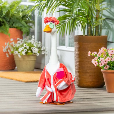 Giddy The Goose, Metal Porch Statue With Spa Day Outfit, 21"H