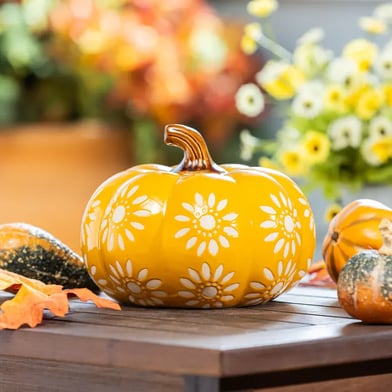 Harvest Blossom, Ceramic Pumpkin Statuary,5"H