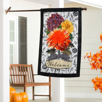 Fall Floral Toile Applique Flag